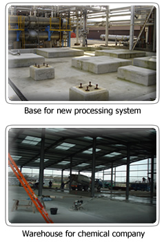 pictures of base for new processing system & warehouse for chemical company.